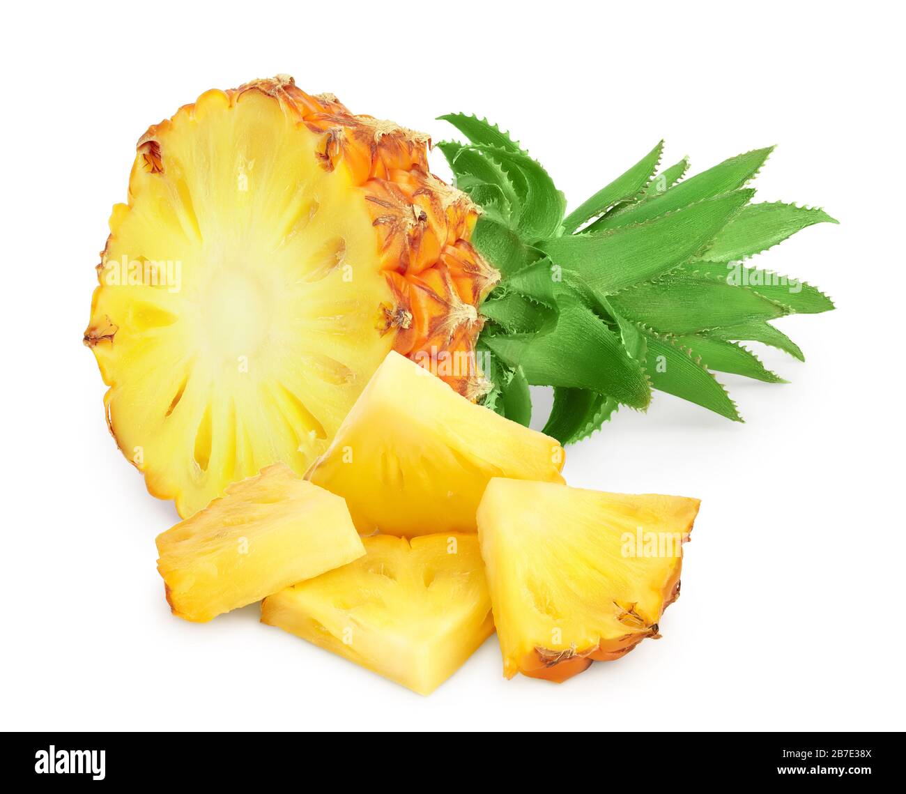 pineapple half and slices isolated on white background with clipping ...