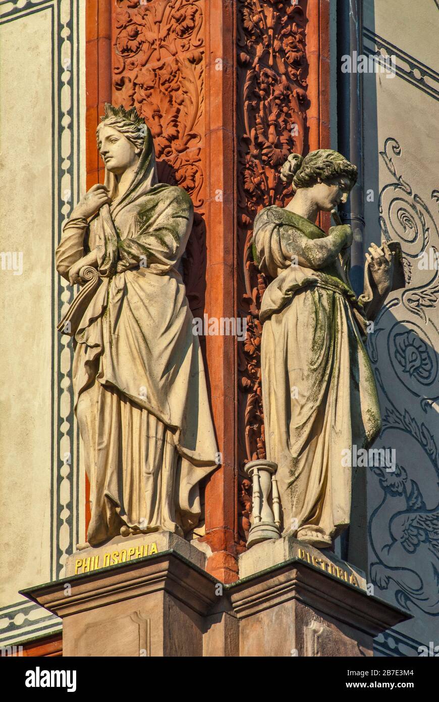 Statues symbolizing History and Philosophy at University of Rostock in