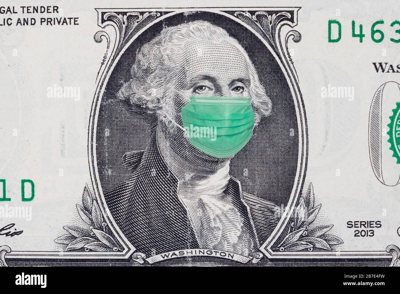 One Dollar Bill With Medical Face Mask on  George Washington Stock Photo