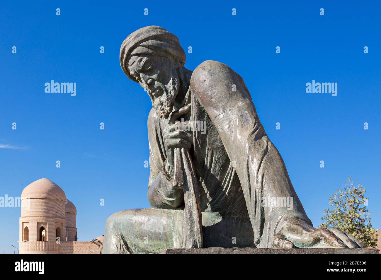 Monument of Al Khorezm, Persian mathematician who discovered Algorithm, Khiva, Uzbekistan Stock Photo
