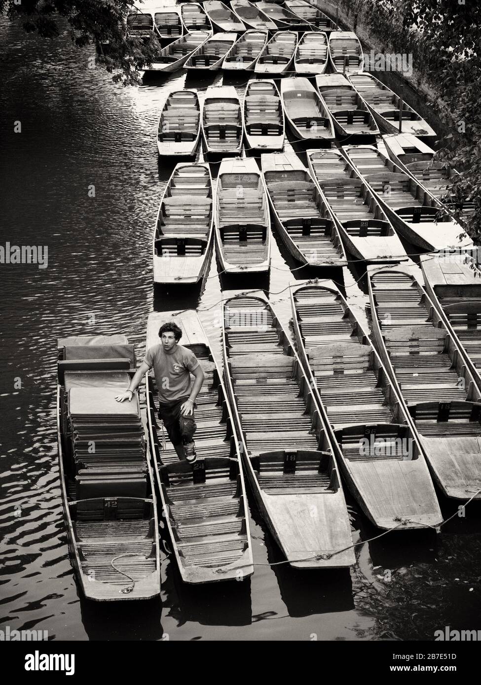 Moored punts on the River Cherwell in Oxford, UK Stock Photo