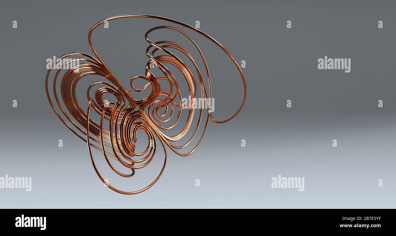 Abstract math 3d copper wire loop knot using lorenz attractor formula, 3d illustration Stock Photo
