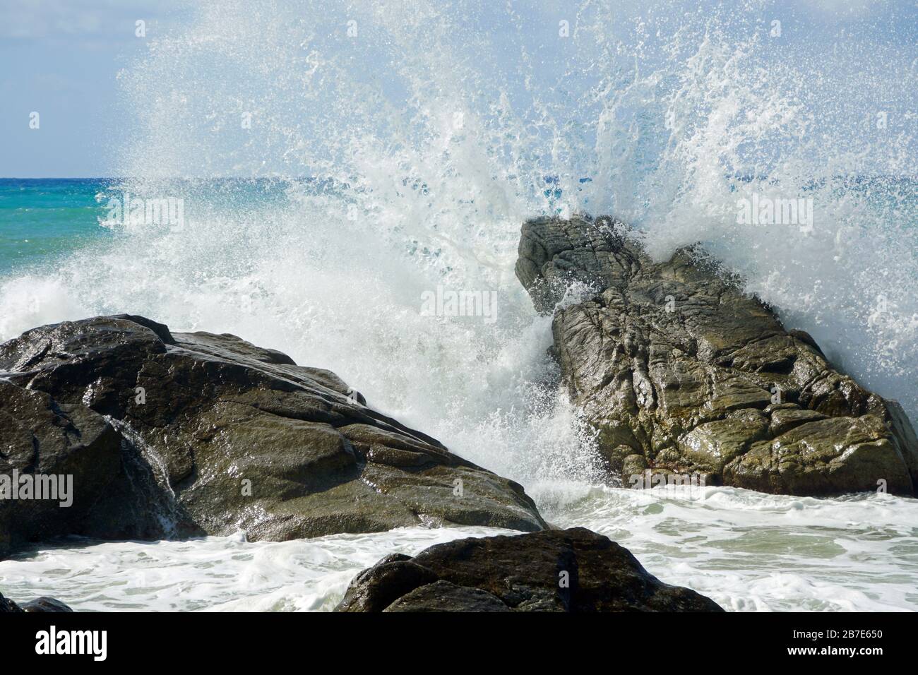 Stormy sea near Tropea, Calabria in Italy in the summer of 2019. Stock Photo