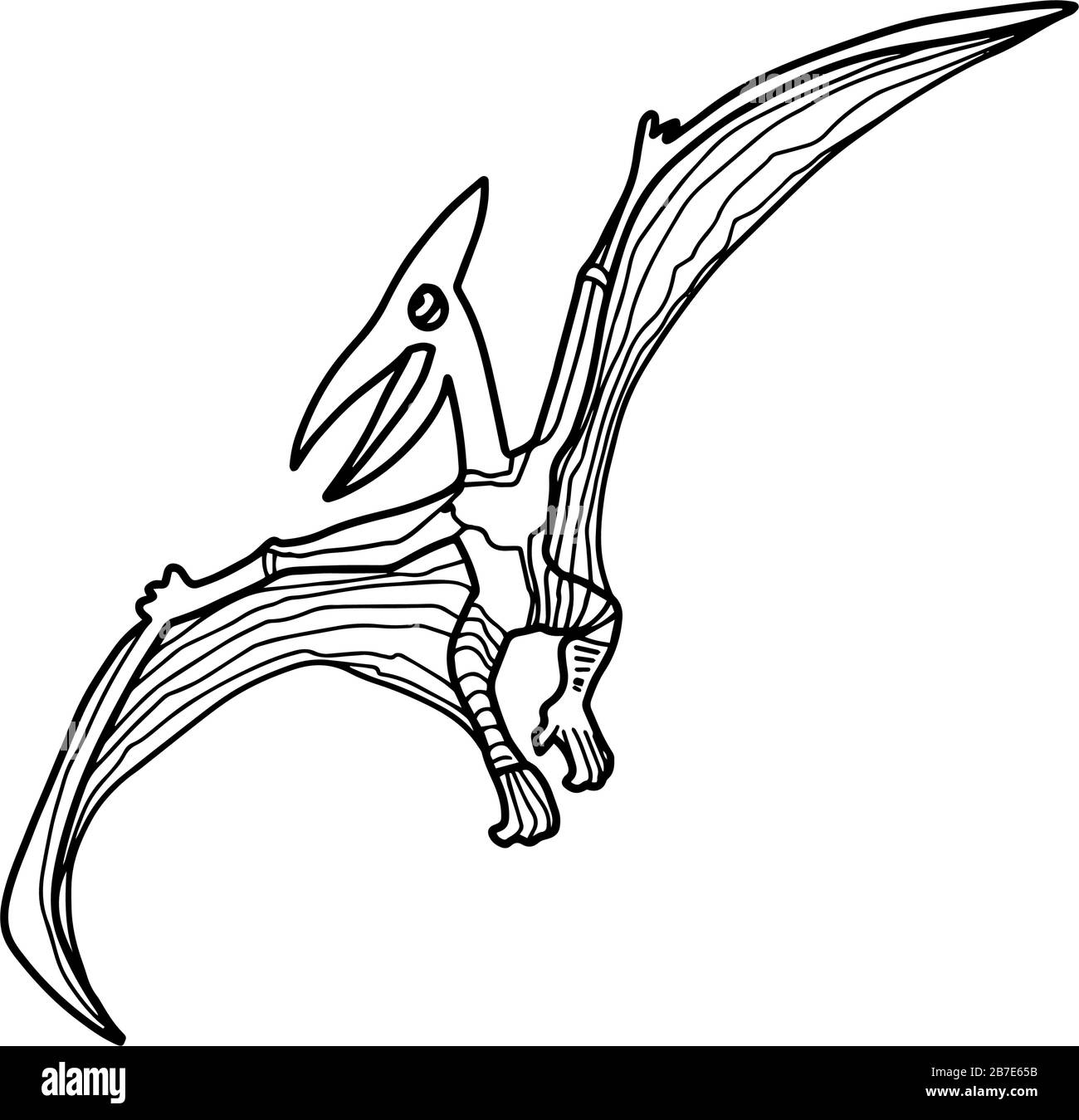 Dinosaur Pterodactyl or Pteranodon coloring book for children and adults.Hand drawn antistress coloring page. Vector outline T Rex illustration Stock Vector