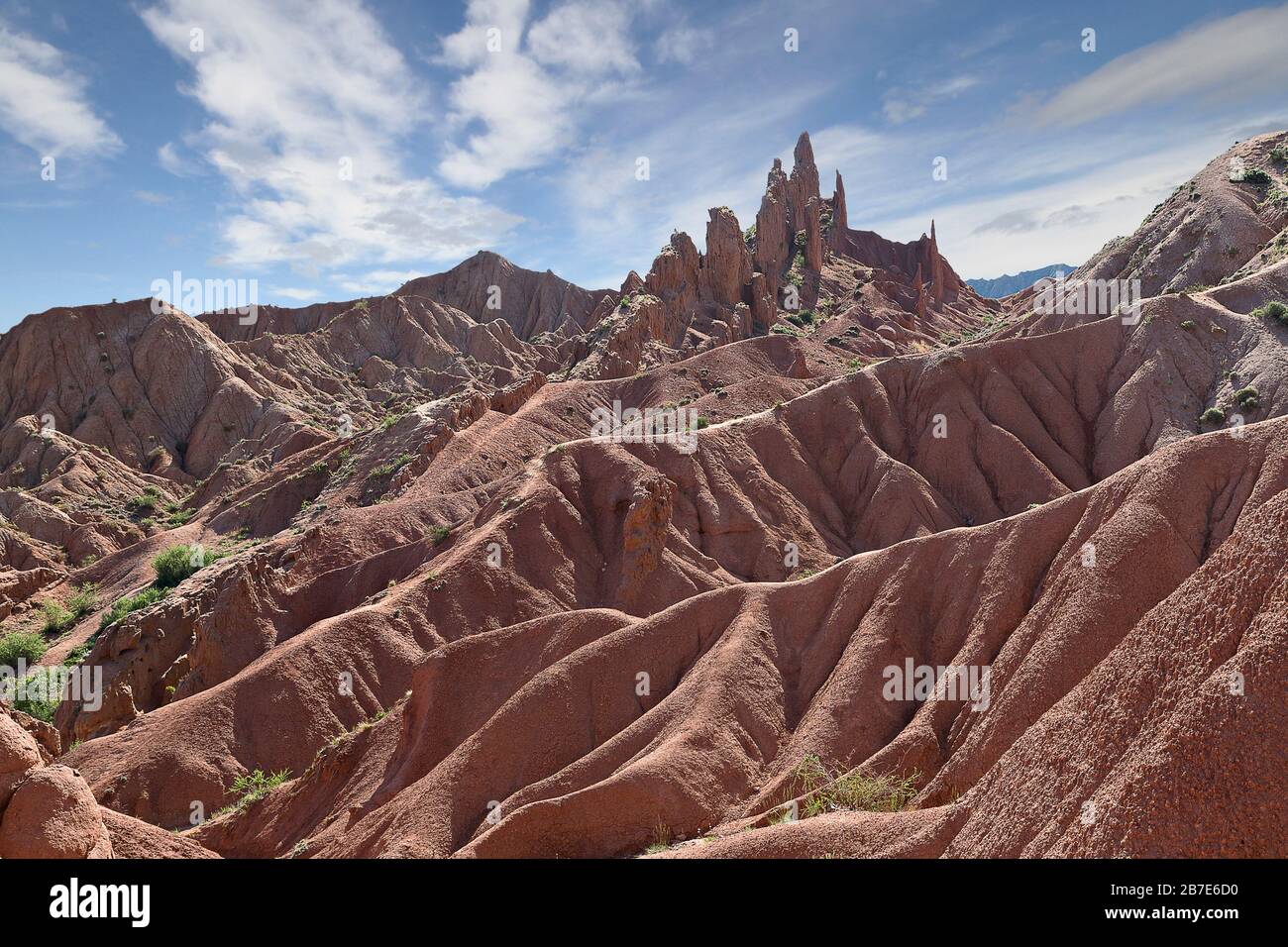 Rock formations known as Fairy Tale Castle, near the town of Kaji Say, Issyk Kul Lake, Kyrgyzstan Stock Photo