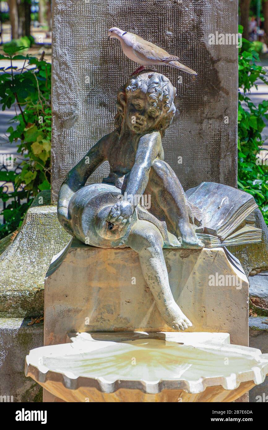Albacete, Spain; 11/05/2019: ornamental fountain in the city park Stock Photo
