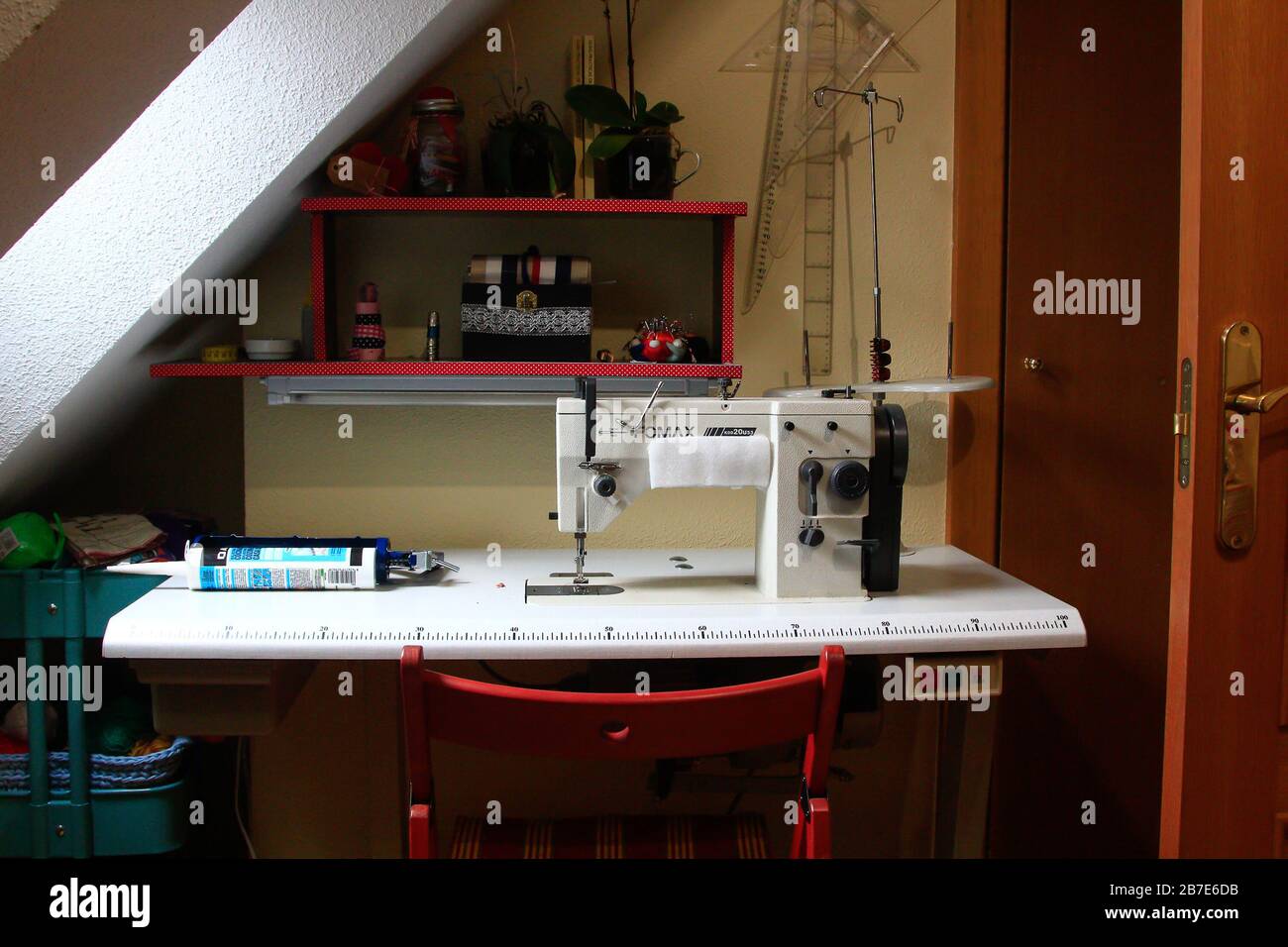 Villalba, Spain; 10/10/2019: Modern sewing machine Stock Photo