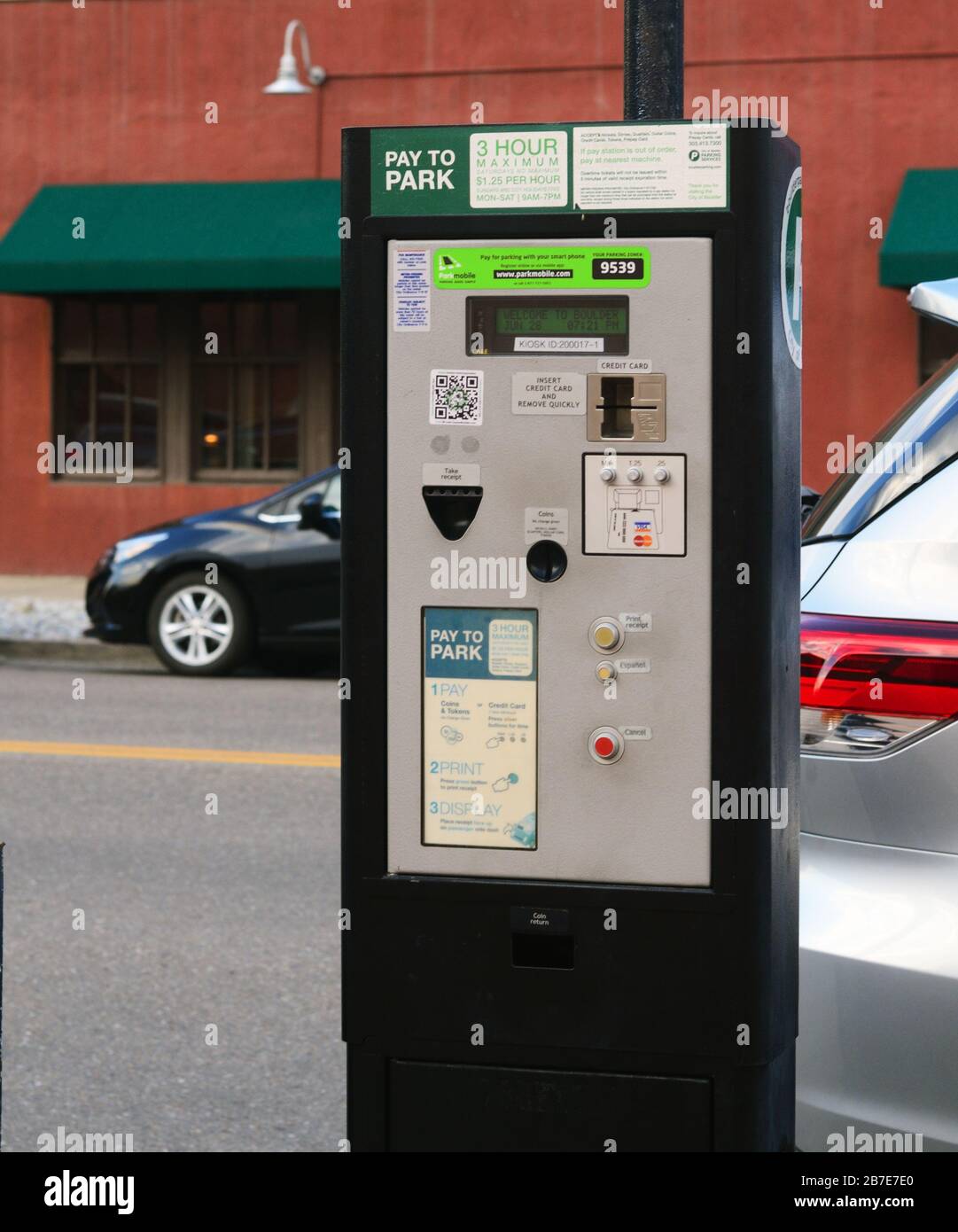 On-street parking payment device, Boulder, Colorado Stock Photo