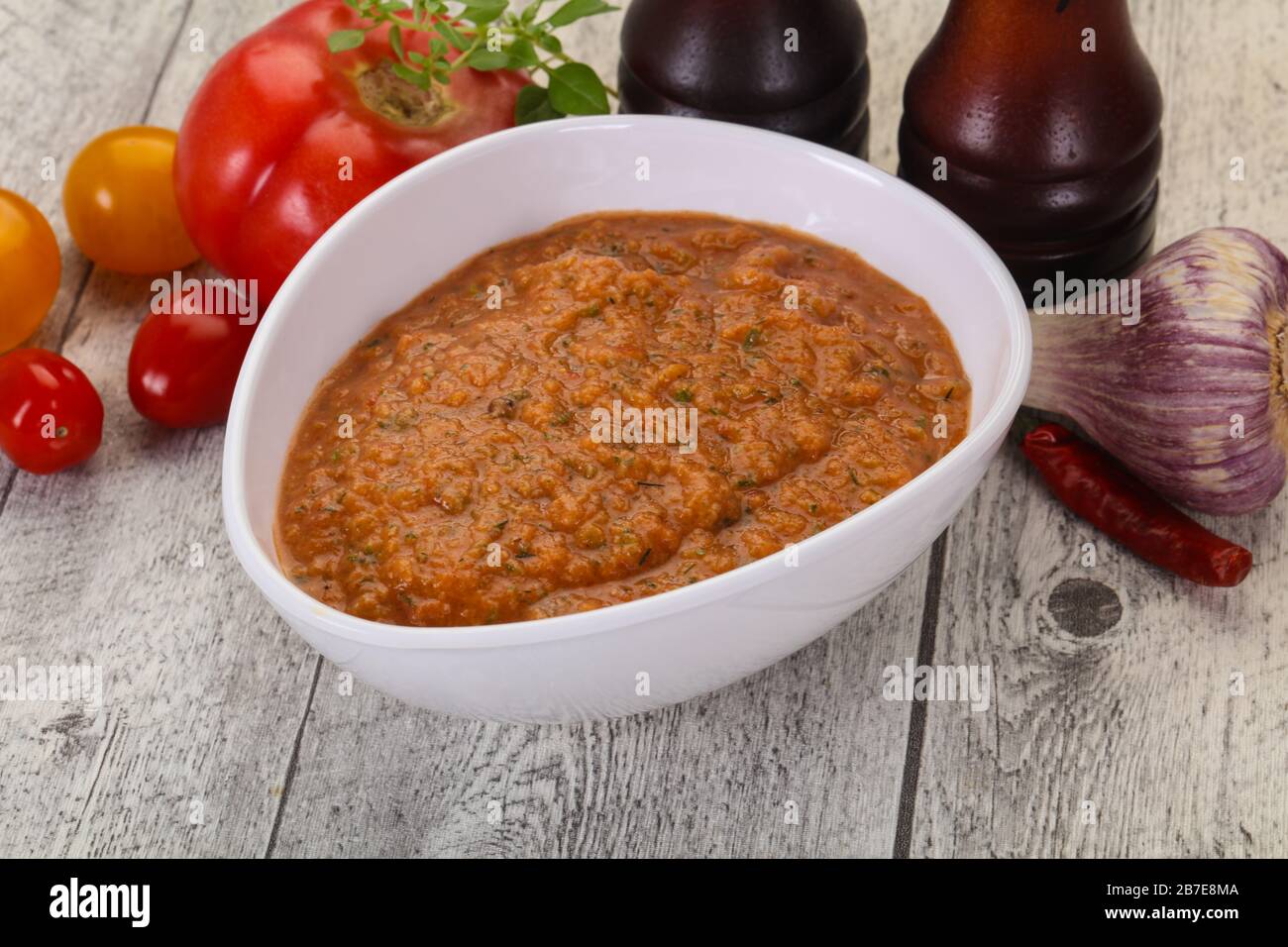 Famous Spanish gazpacho tomato cold soup Stock Photo - Alamy