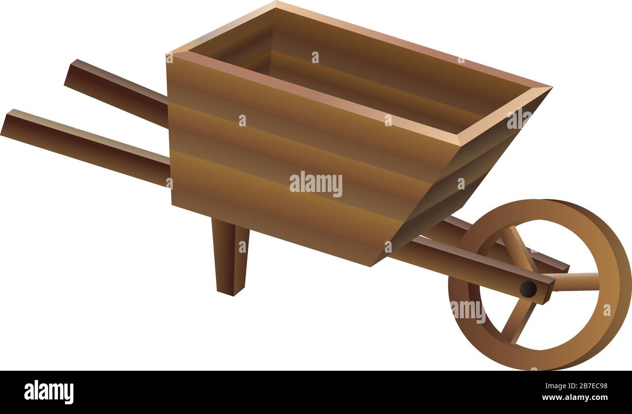Wood wheelbarrow icon. Cartoon of wood wheelbarrow vector icon for web