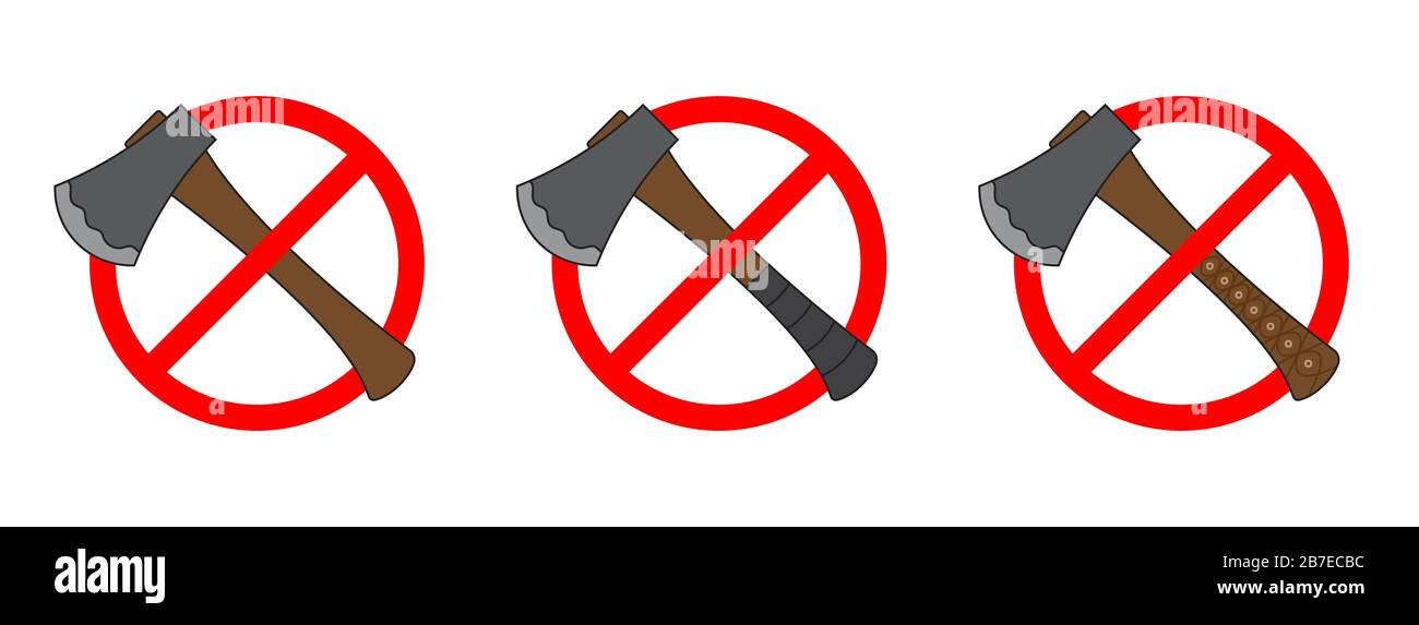 Forbidden Ax icons. Set of icons of prohibition of a Ax. Stop Ax sign ...