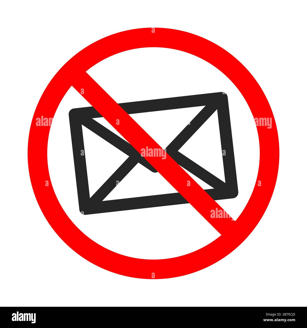 No mail sign on white background. No envelope icon. Red prohibition