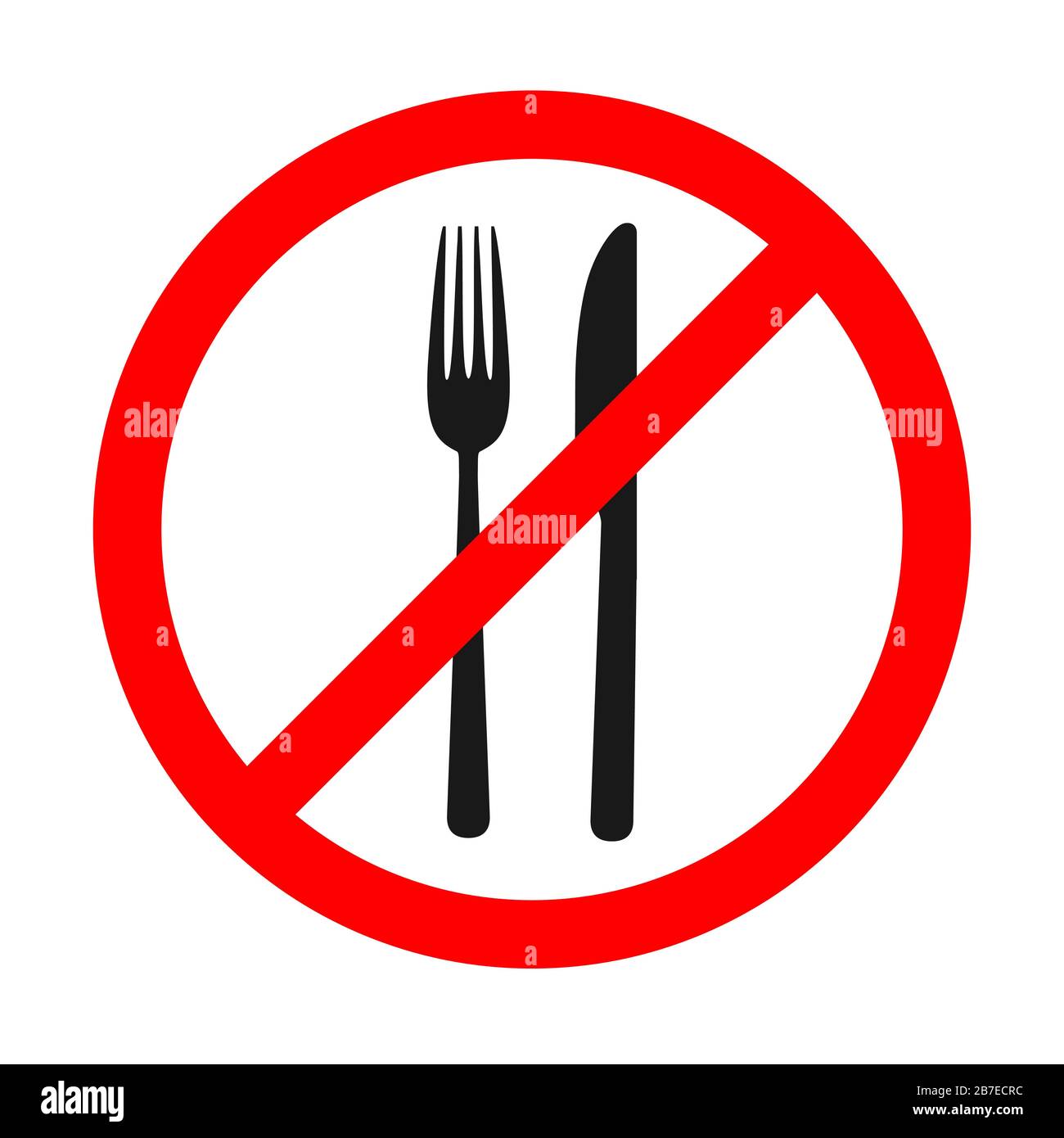Stop eating sign isolated. Sign of prohibition of a fork and knife. No food vector sign. Stock Vector