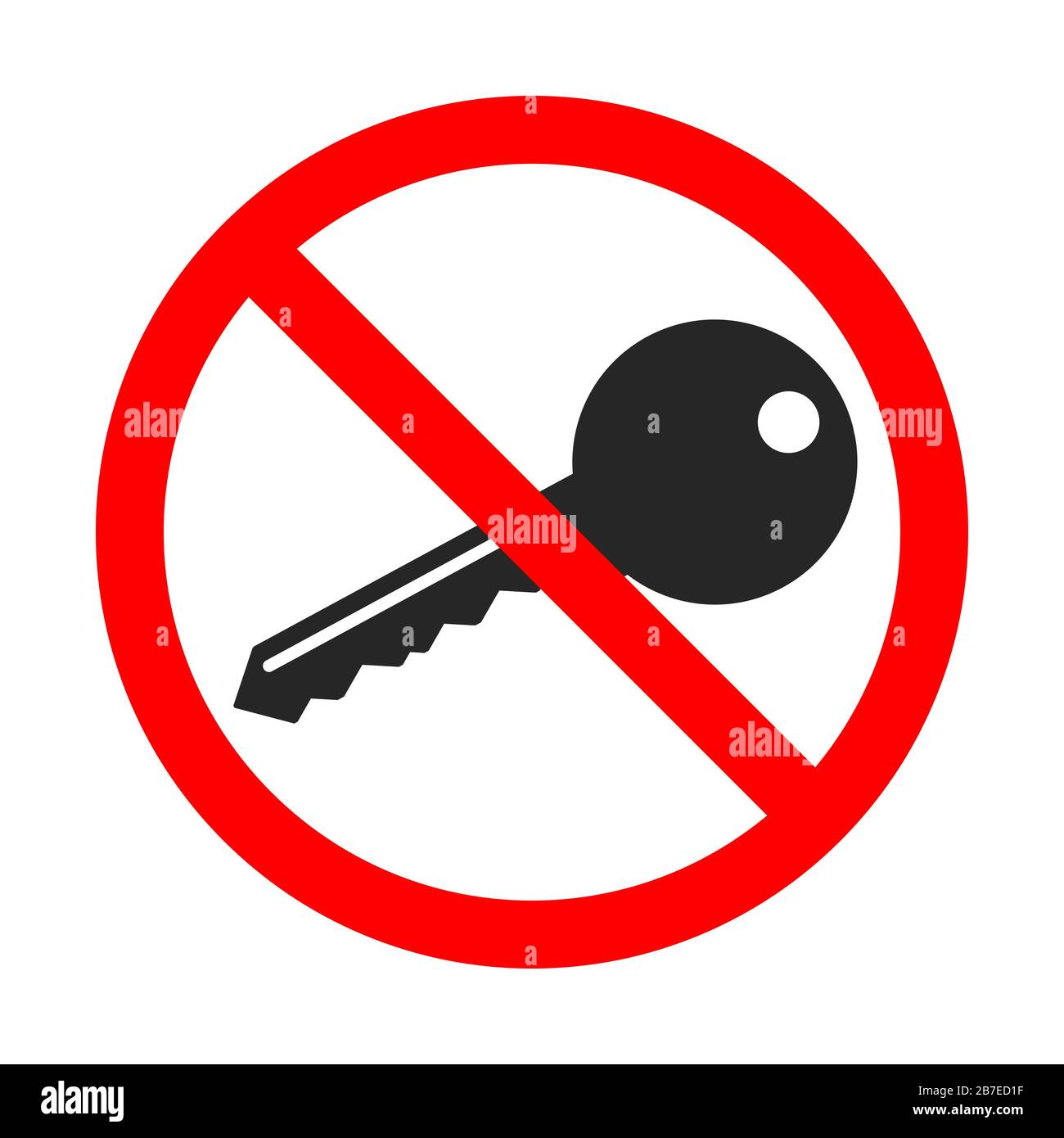 No lock sign on white background. Key is forbidden. Ban of key. Red