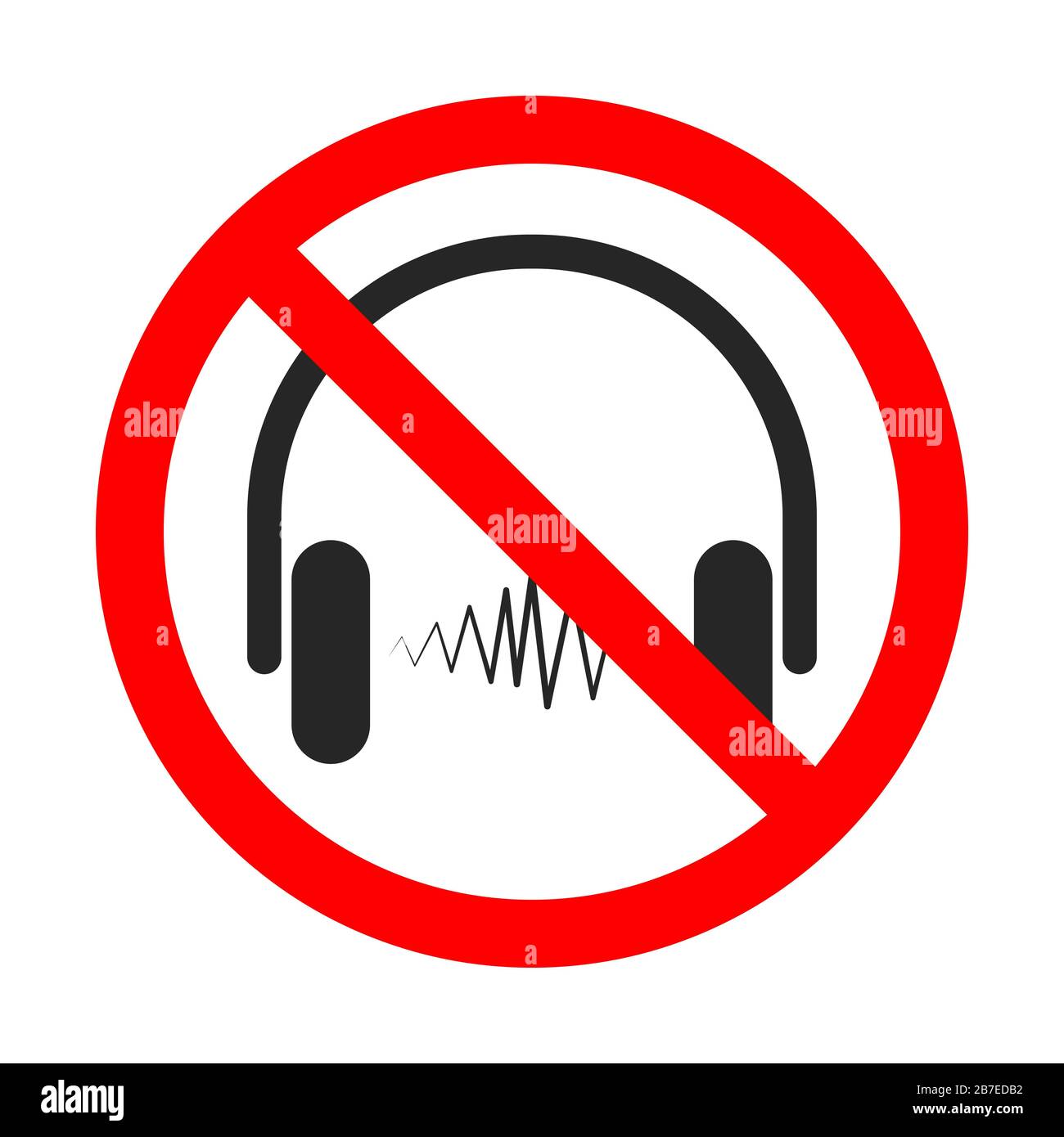 No headphones sign on white background. Headphones is forbidden. No
