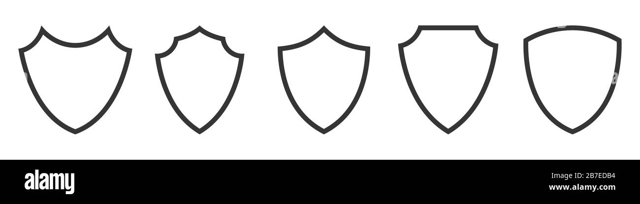 Set of Shield outline icons. Vector Shields. Linear Shield icons isolated. Stock Vector