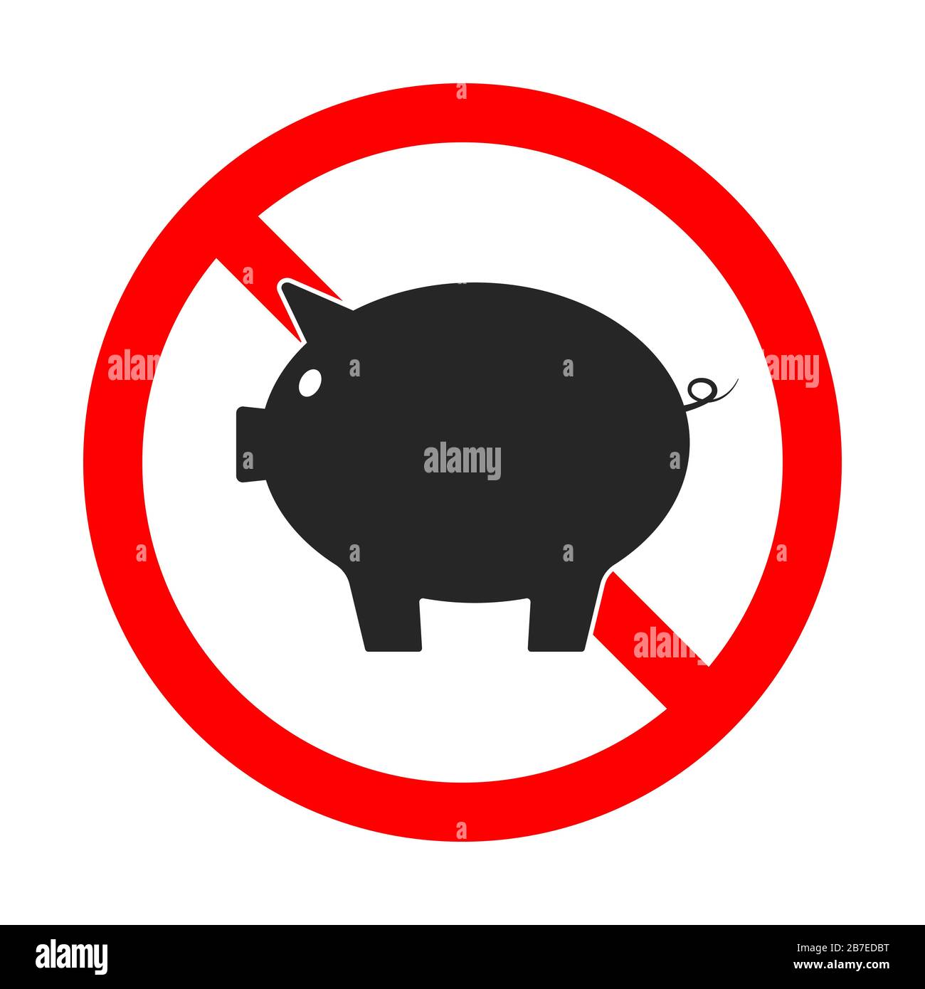 Pig is forbidden. Pork is forbidden. Red prohibition sign of pork. No pork sign on white background. Vector icon isolated. Stock Vector