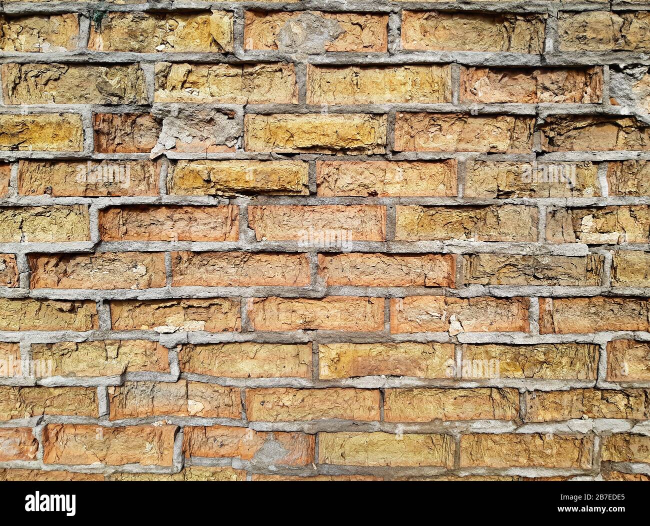 Empty Old Brick Wall Texture. Painted Distressed Wall Surface. Grungy Brickwall. Stock Photo