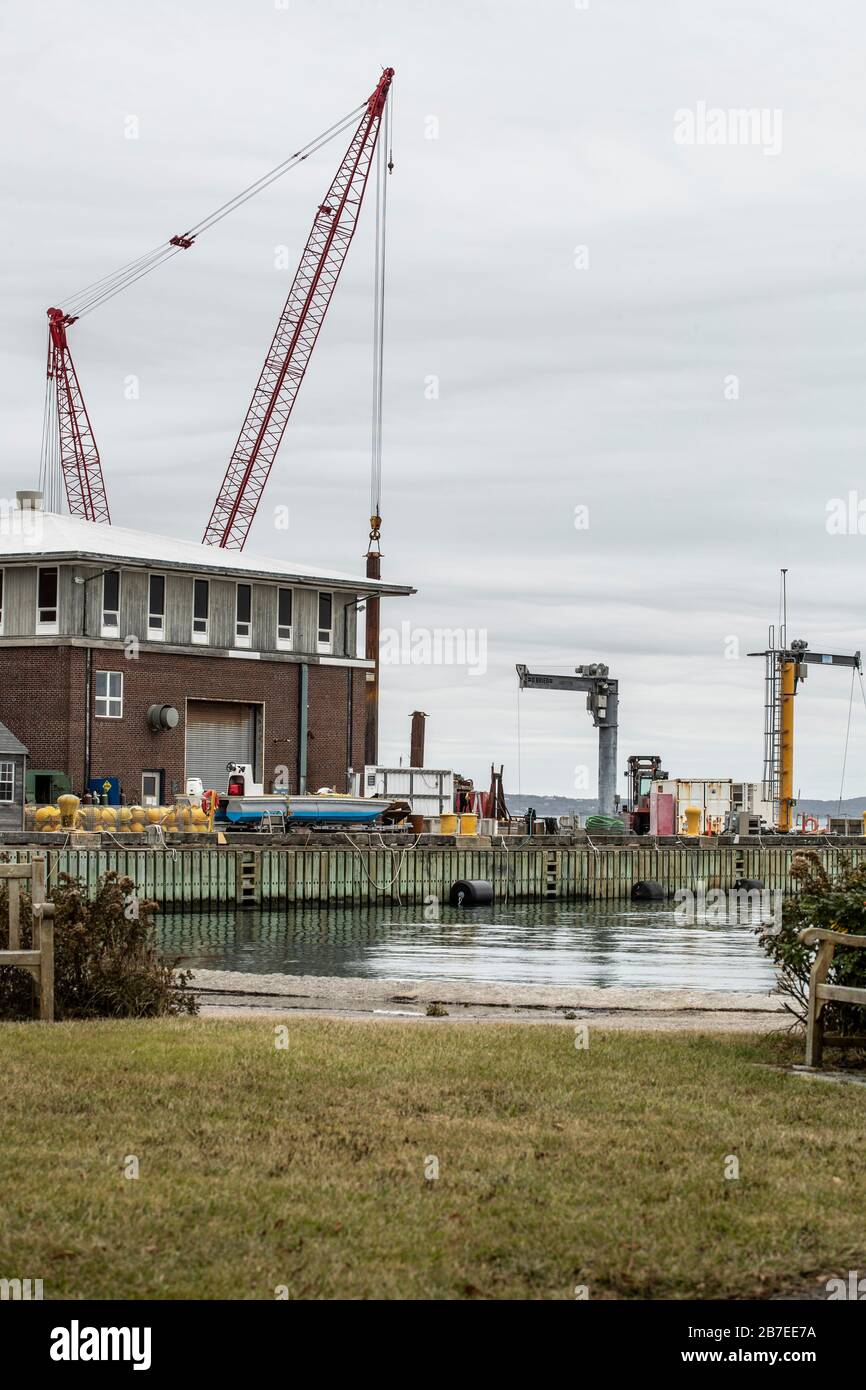 This building looks out over Great Harbor at Woods Hole Oceanagraphics Lab. Marine research and Biological labs here, including finding The Titanic. Stock Photo
