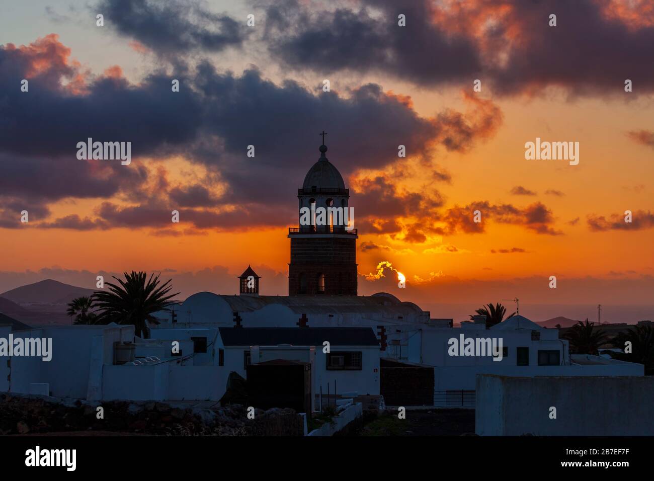 Sunset in Teguise village. Lanzarote, Canary Islands.Spain. Stock Photo