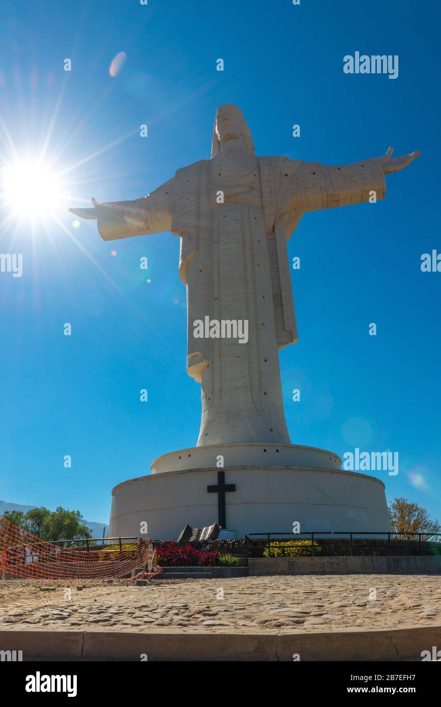 Statue Christo de la Concordia on  the mountain Serrania de San Pedro,  city of Cocabamba, department Cochabamba, Bolivia, Latin America Stock Photo