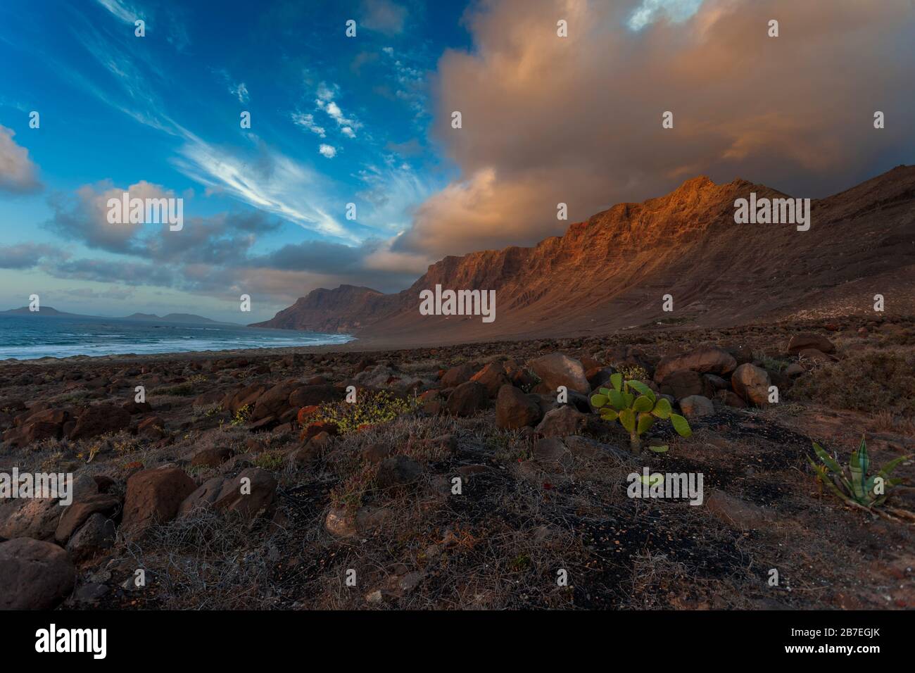 Lanzarote island panorama. View of the cliffs of Famara. Canary Islands.Spain Stock Photo