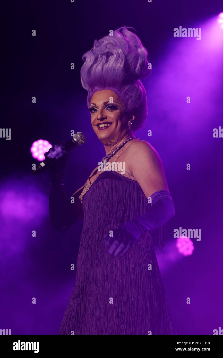 Montreal, Canada. Legendary drag queen, Michel Dorion hosts the