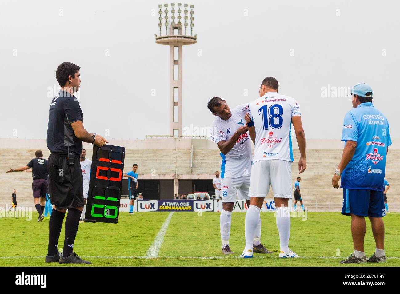 Campina Grande, Brazil. 15th Mar, 2020. Marcelinho Paraíba gives an  interview during a game between Perilima and Centro Sportivo Paraibano  (CSP), held this Sunday afternoon (15th) at the Ernani Sátyro stadium in