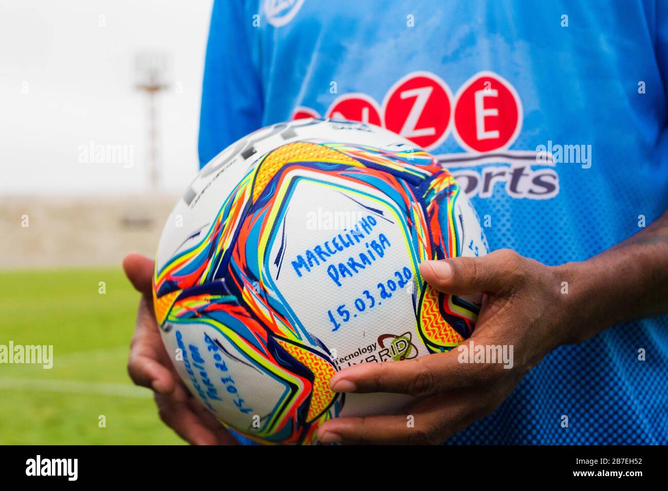 Campina Grande, Brazil. 15th Mar, 2020. Marcelinho Paraíba enters the field  before the start of the game between Perilima and Centro Sportivo Paraibano  (CSP), held this Sunday afternoon (15th) at the Ernani