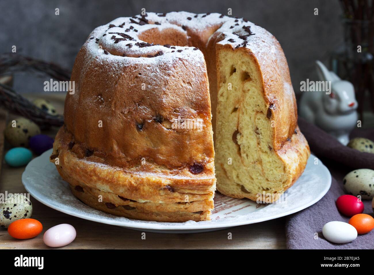 Reindling, german and austrian easter cake in easter decoration. Rustic style. Stock Photo