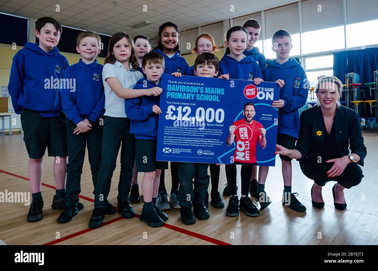 Jenny Gilruth MSP visit to Davidsons Mains primary school celebrating raising funds for Sport Relief, Edinburgh, Scotland, UK Stock Photo