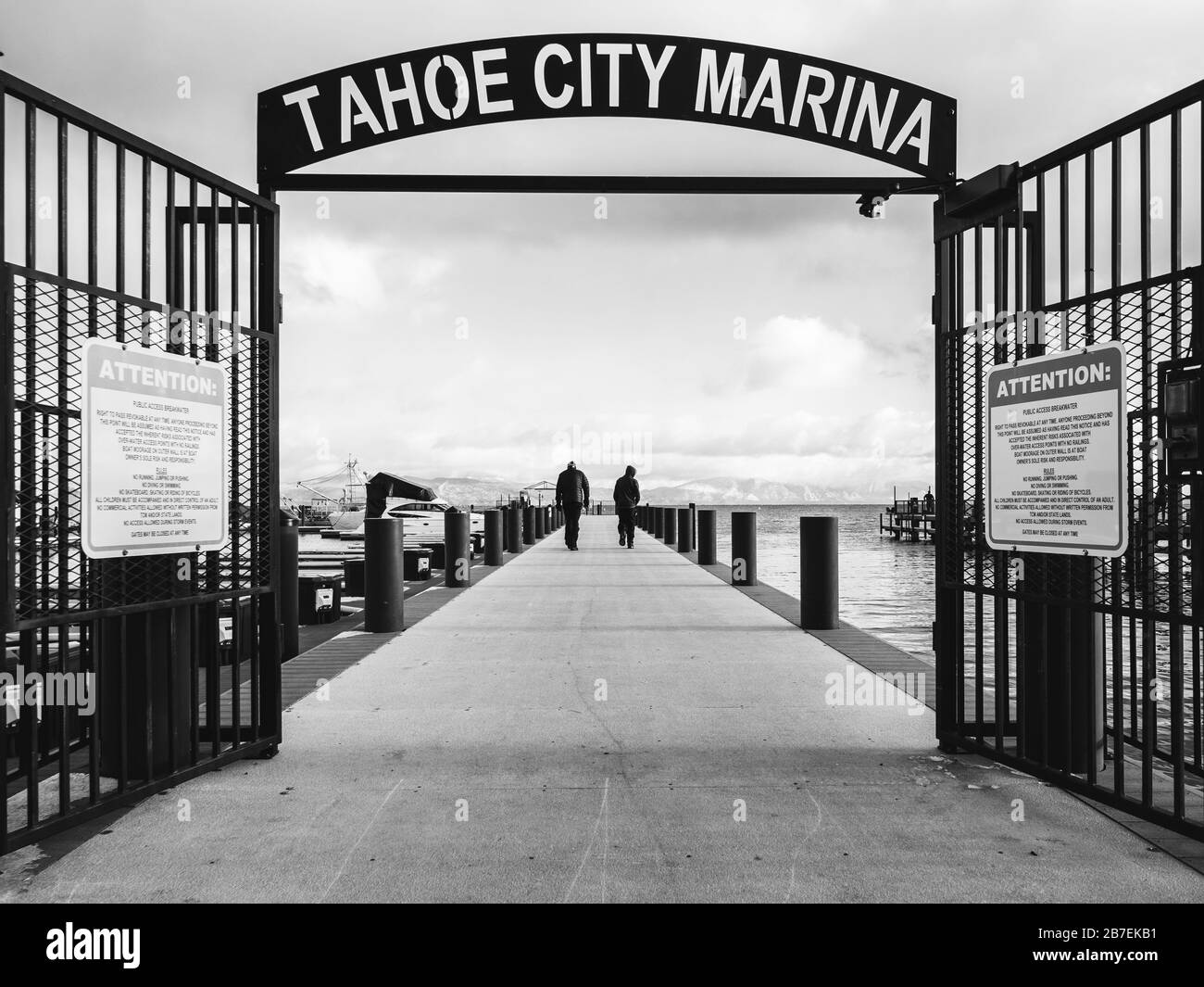 Entrance arch and gate at Tahoe City Marina Stock Photo