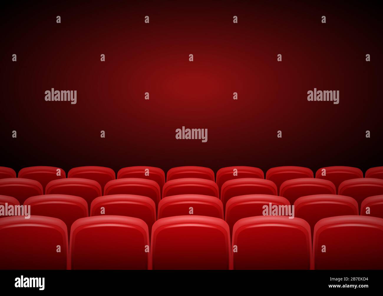 Cinema hall mock up with red seats, showtime, poster design, vector illustration. Stock Vector