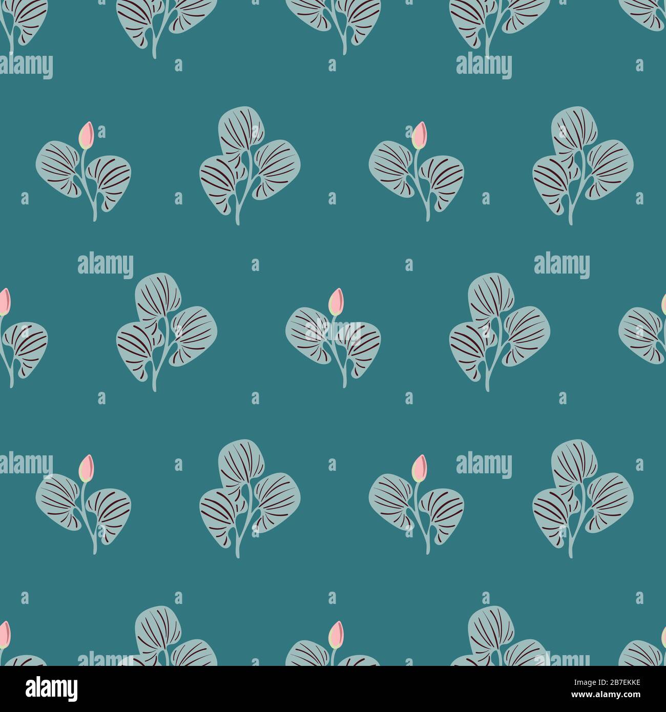 leaves and buds seamless vector pattern on teal Stock Vector