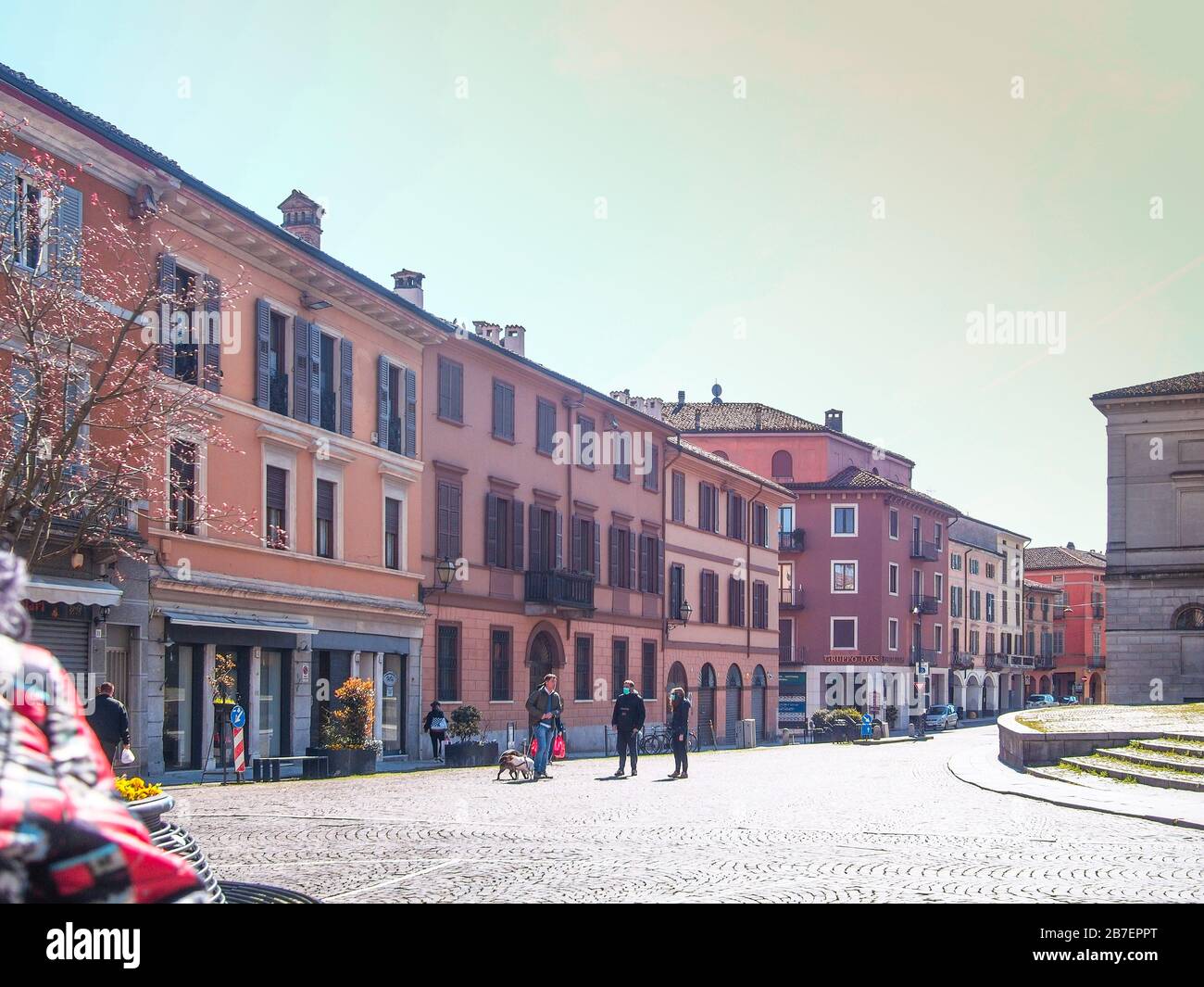 Cremona , Lombardy . Itay March 2020 Downtown and historical center . Few people in the streets during covid lockdown quarantine Stock Photo