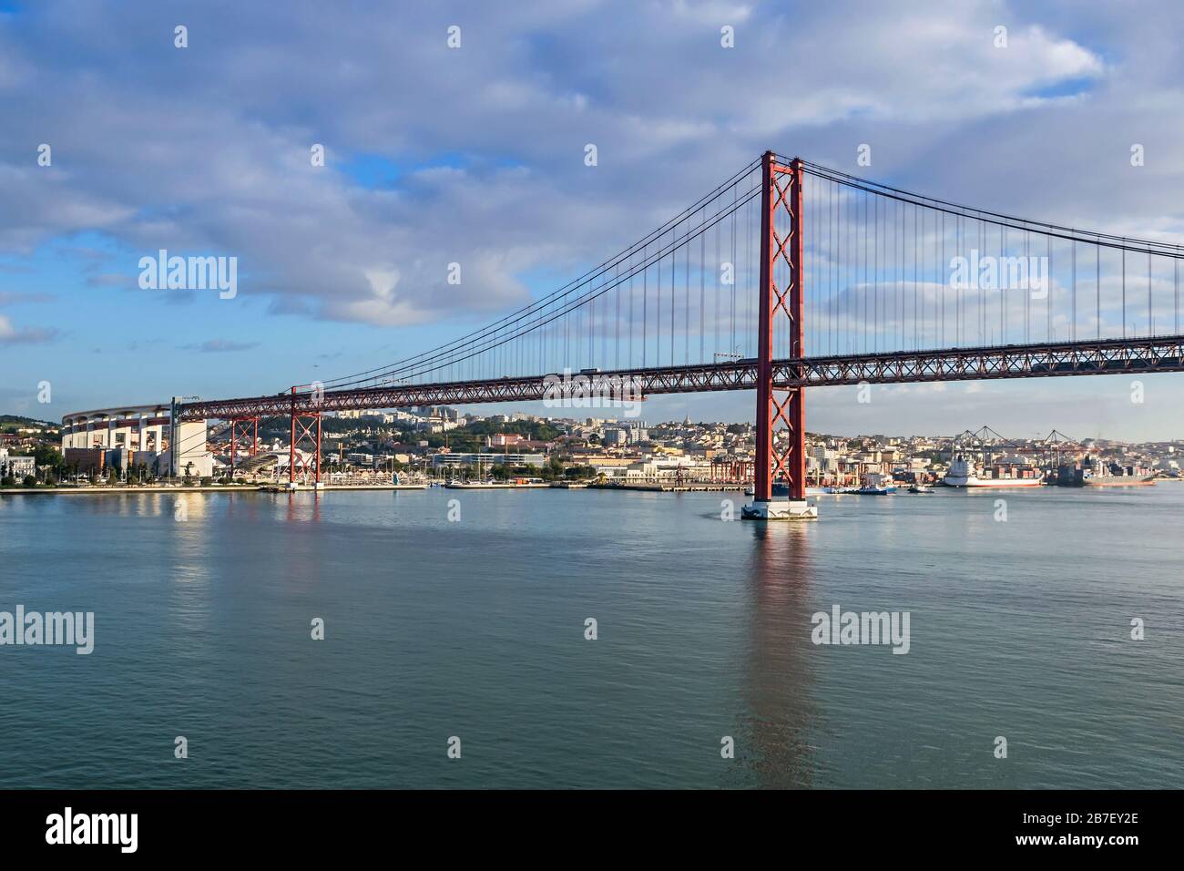 Left South Bank Of The Tagus River And The 25 De Abril Bridge A