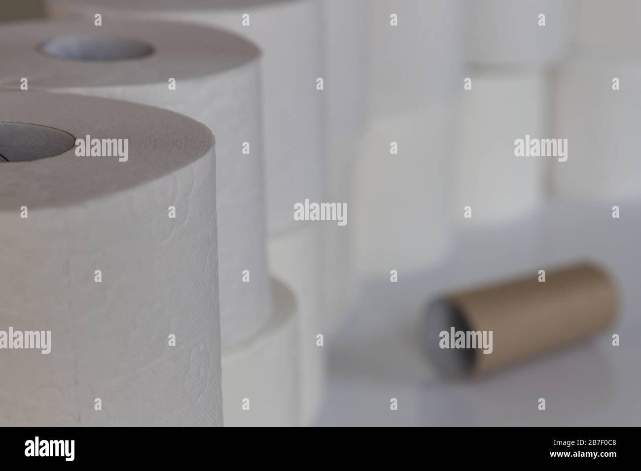 Closeup of white rolls of toilet paper Stock Photo