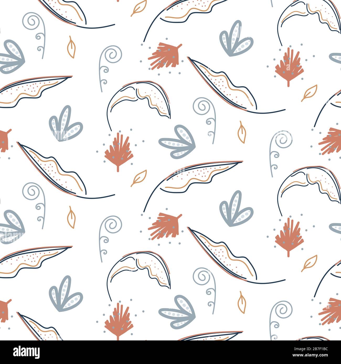 Floral seamless pattern with plants and branches. Vector brown blue background. Stock Vector