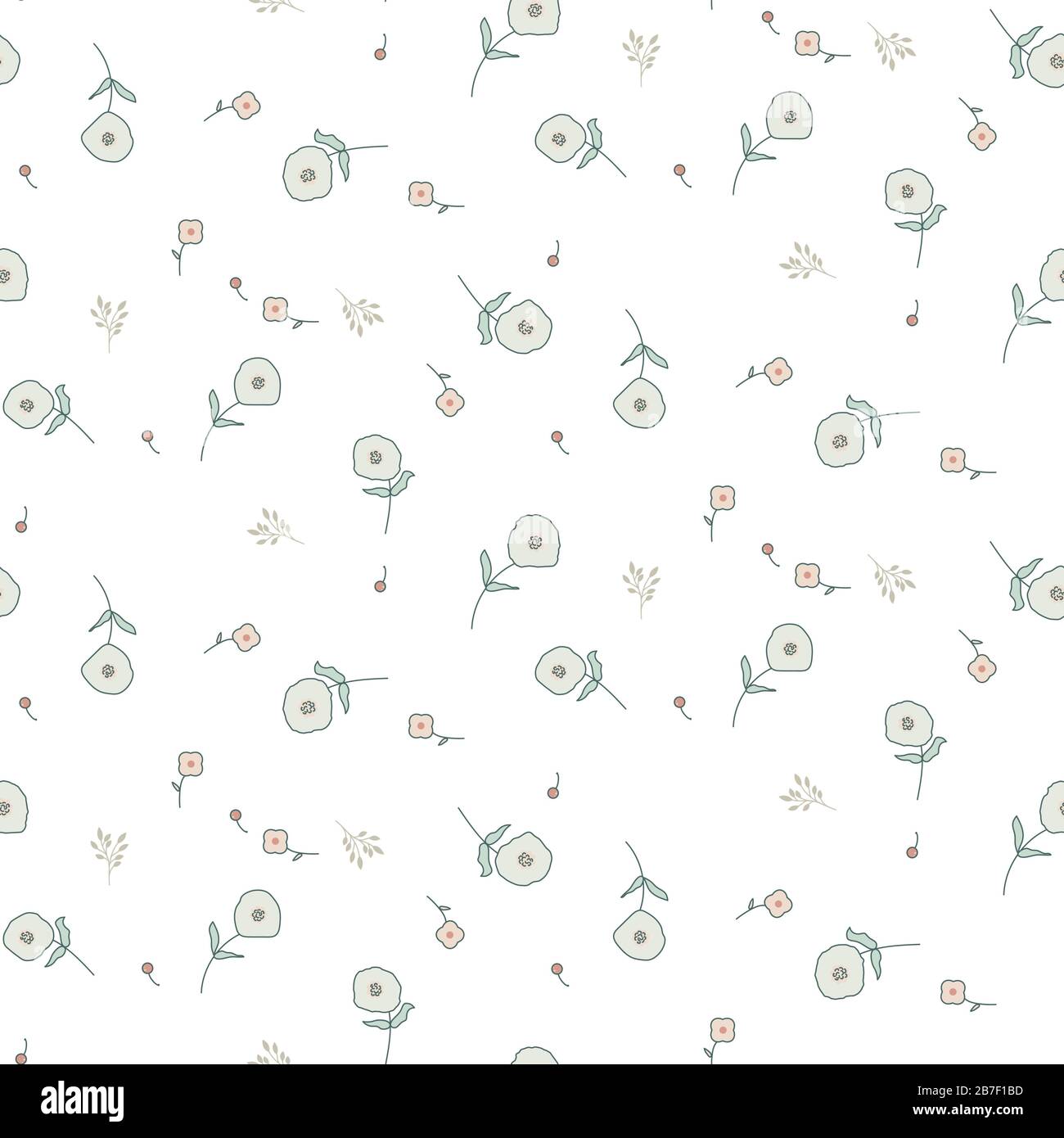 Floral seamless pattern with tiny flowers. Vector white background. Stock Vector