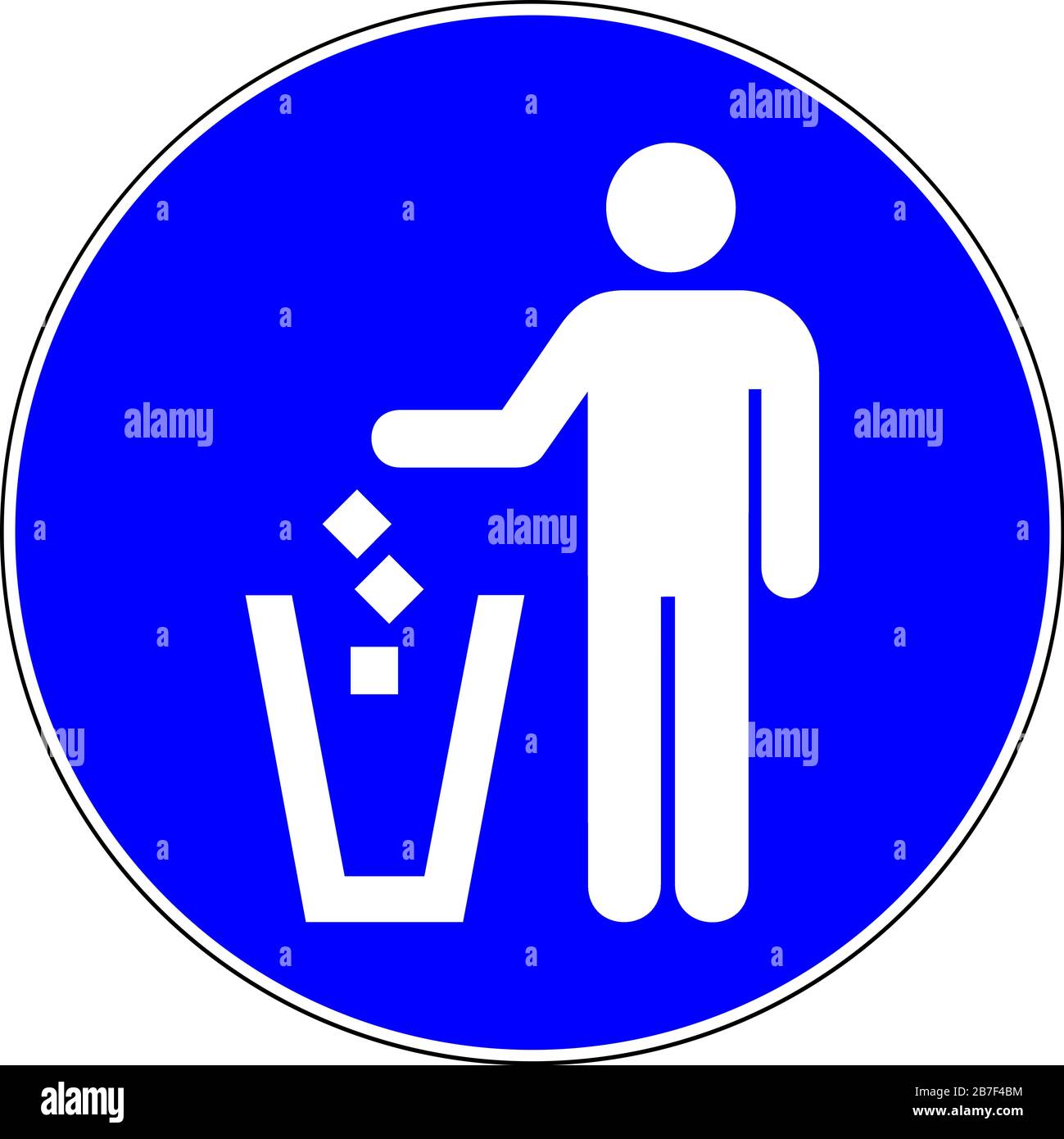 Trow garbage allowed blue sign on white background Stock Photo - Alamy