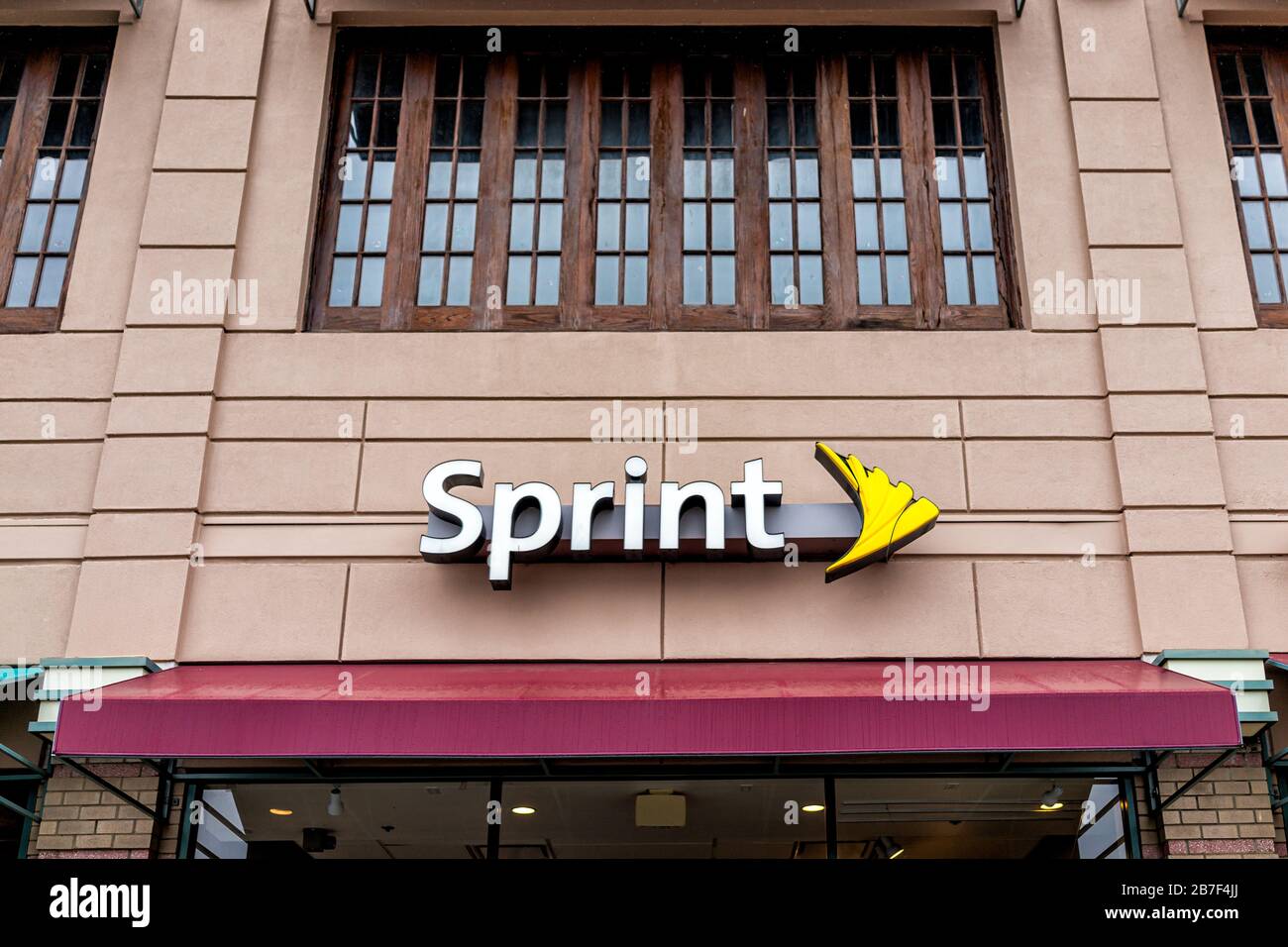 Reston, USA December 10, 2019 Plaza America and closeup of sign text
