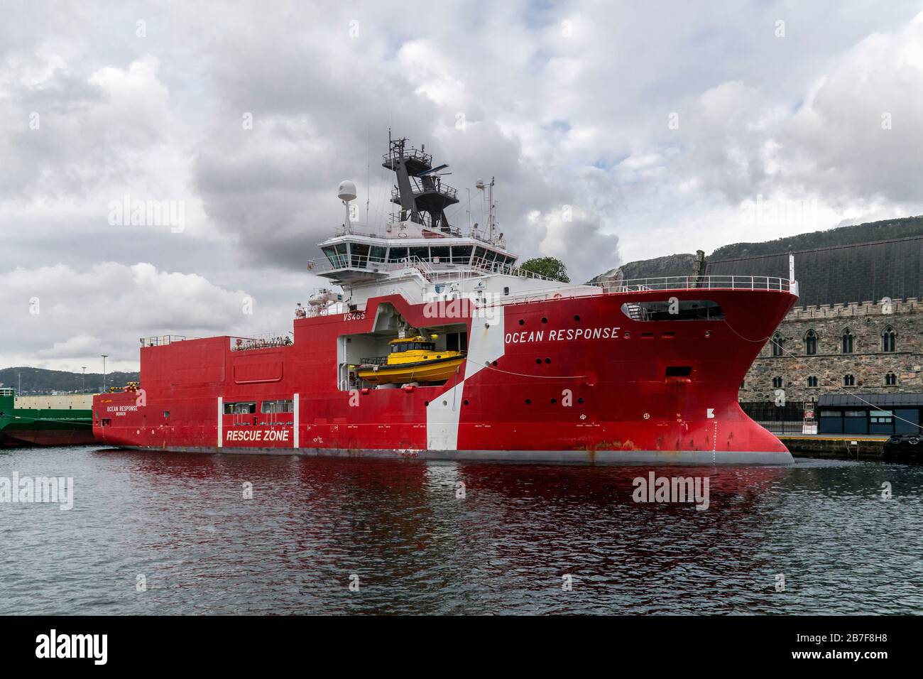 Offshore multi service standby rescue vessel Ocean Response in the port of Bergen, Norway. Stock Photo