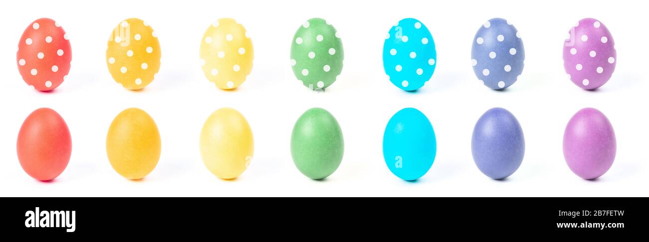 Multi-colored eggs with a pattern isolated on a white background. Easter concept. Stock Photo