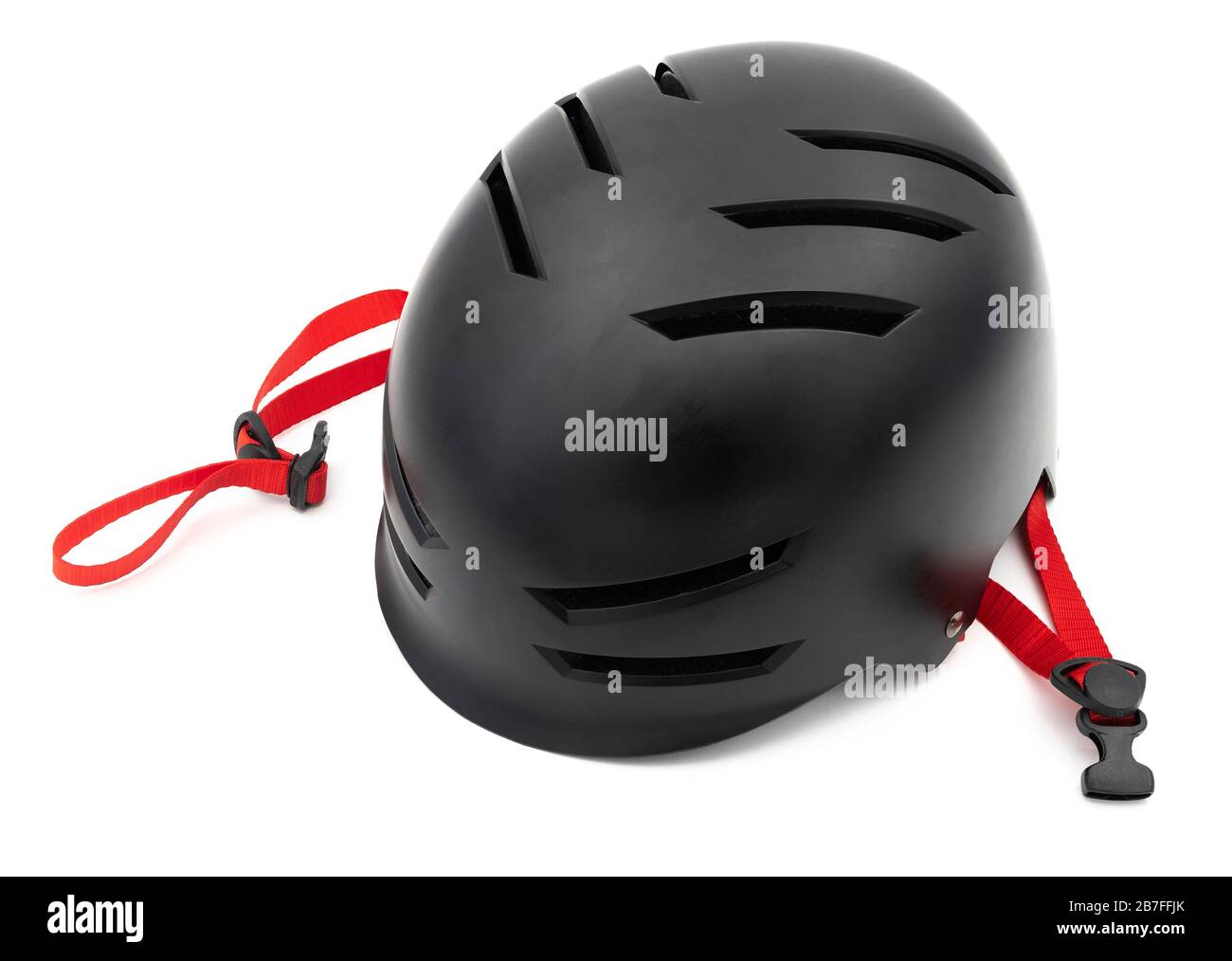 Black helmet cut out isolated on white background Stock Photo