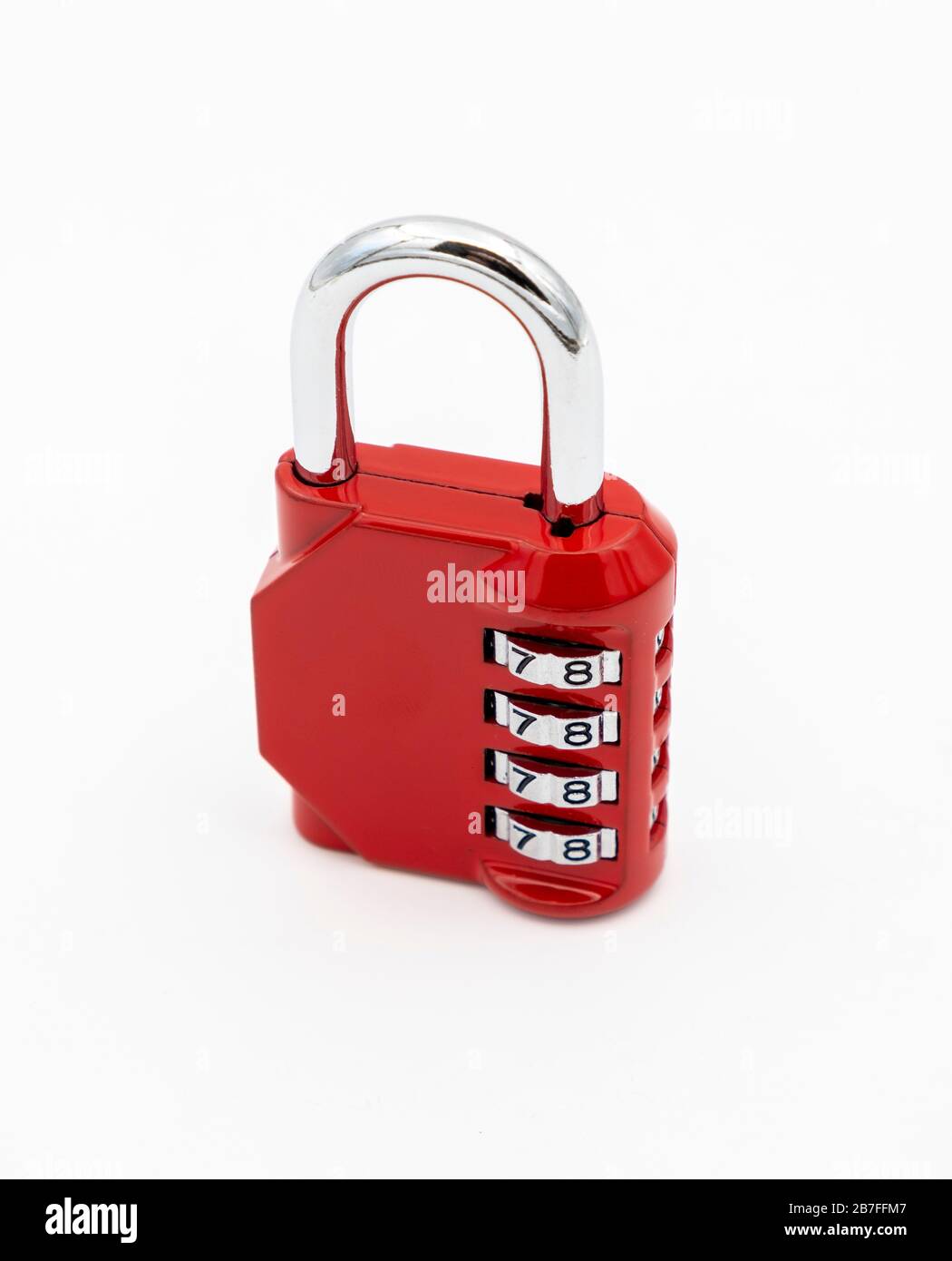 Red four digit code number padlock cut out isolated on a white background Stock Photo