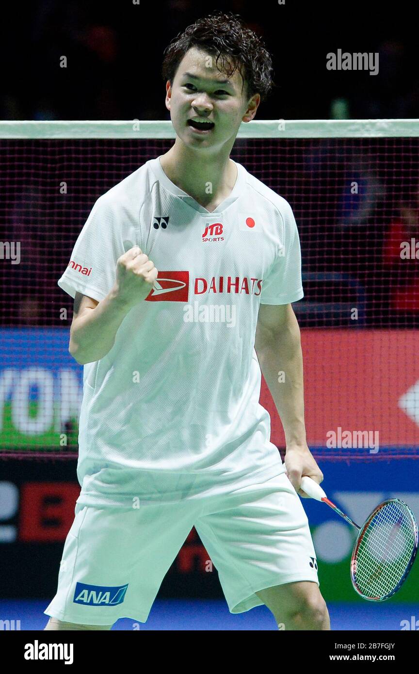 Birmingham, UK. 15th Mar, 2020. Yuta Watanabe (JPN) Badminton : Hiroyuki  Endo and Yuta Watanabe of Japan cerebrate their win after Yonex All England  Open 2020 Men's Doubles final match at Arena