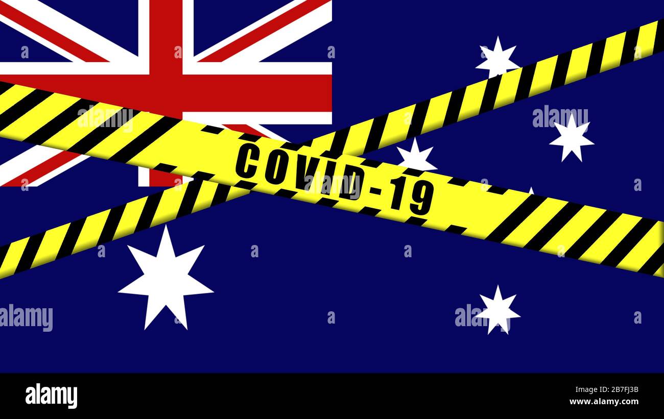 COVID-19 warning Black and Yellow ribbon on AUSTRALIA FLAG illustration,  Coronavirus danger area, Australian containment, quarantined country Stock  Photo - Alamy
