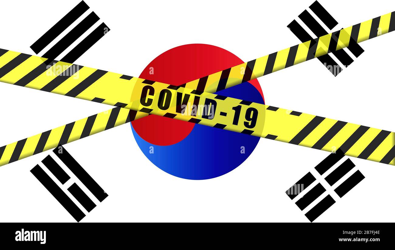 COVID19 warning Black and Yellow ribbon on SOUTH KOREA FLAG