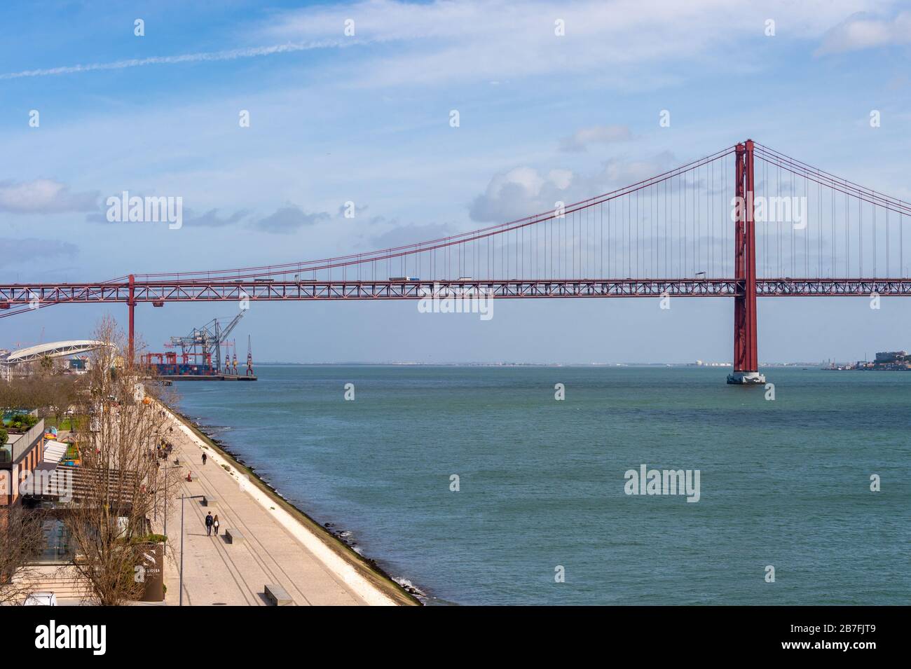 Lisbon, Portugal - 2 March 2020: The Ponte 25 de Abril Bridge in Lisbon, Portugal Stock Photo