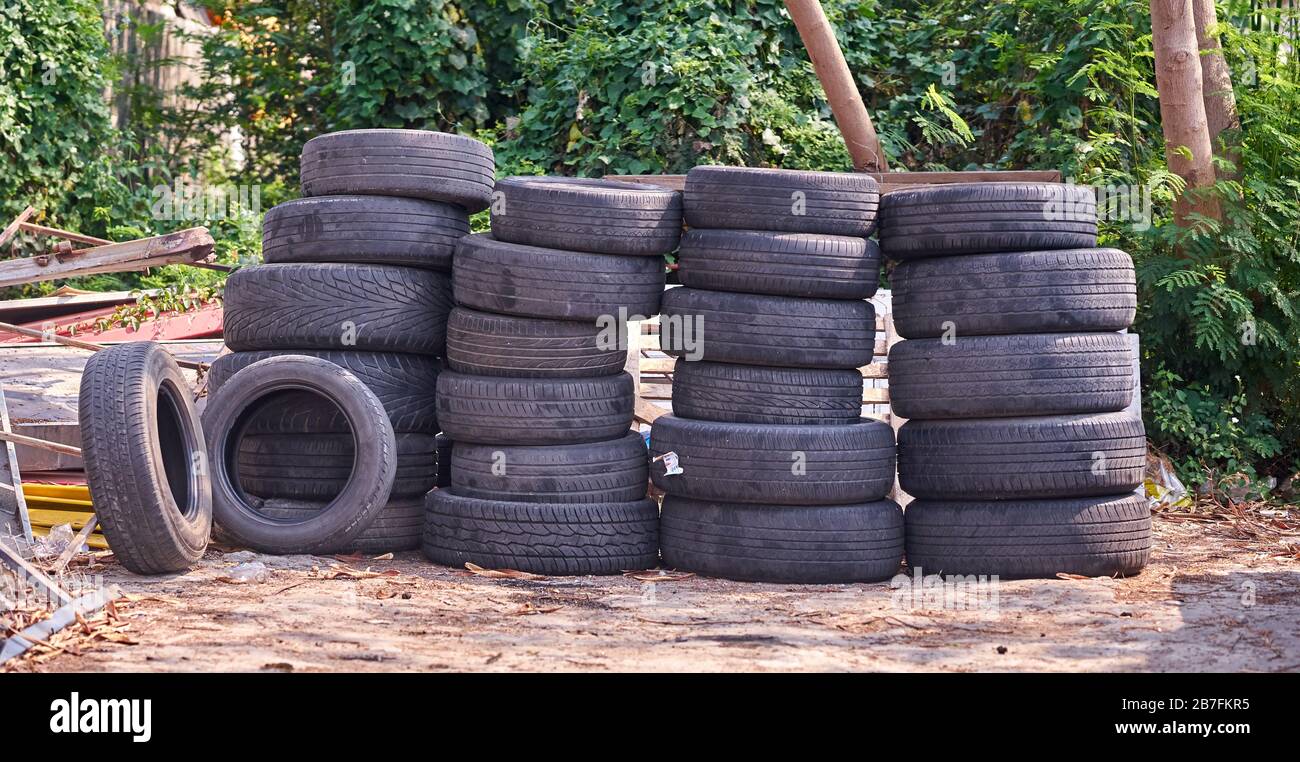 A heap of old worn tires. Stock Photo